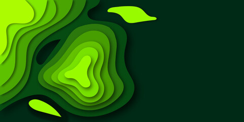 Poster - Abstract green tone 3D paper cut layers background vector illustration.
