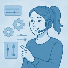 Poster - A graphic illustration shows a helpful person, poised to assist, highlighting key controls, perfect for conveying a message of support and technical expertise.