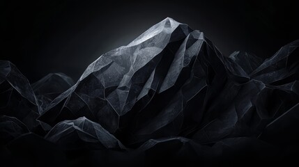 Poster - Mountain range is shown in black and white. The mountain is made of jagged, rough rocks. The image has a dark and moody atmosphere