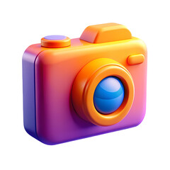 Leinwandbilder - Vibrant 3D Camera Icon with Blue Lens and Orange Body for Modern Photography and Social Media Design