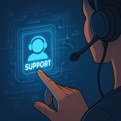 Poster - A person in a headset is touching a 