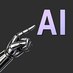 Poster - A chrome robotic hand with a pointer finger directed towards the letters 