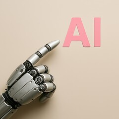 Poster - A robotic arm, metallic and sleek, points towards the letters 