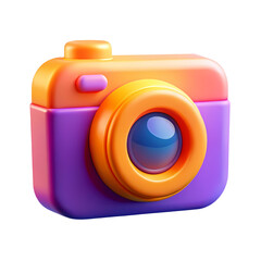Leinwandbilder - Colorful 3D Camera Icon with Blue Lens and Purple Body for Photography and Social Media Content Creation