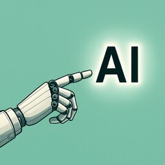 Poster - An Illustration of an AI-Driven Future. A robotic hand points towards glowing letters “AI,