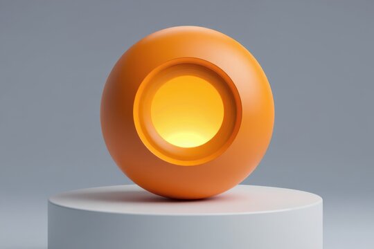 Abstract orange sphere with inner glow on pedestal