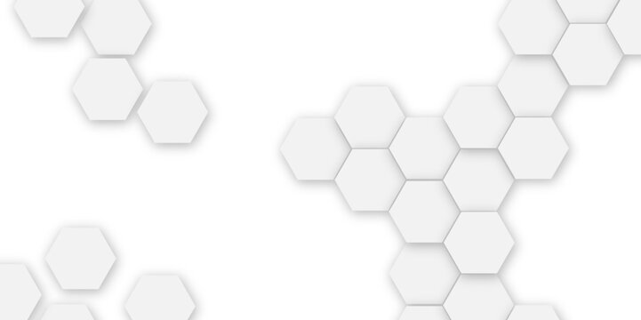 Abstract white hexagon vector wallpaper with hexagon grid realistic geometric mesh cells texture minimal futuristic medical concept hexagon on transparent background. 