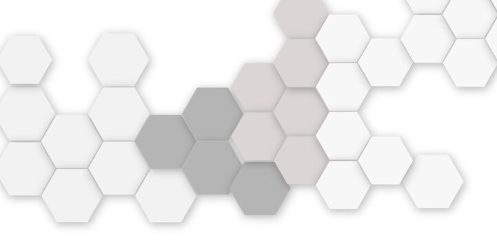 Abstract white hexagon vector wallpaper with hexagon grid realistic geometric mesh cells texture minimal futuristic medical concept hexagon on transparent background. 