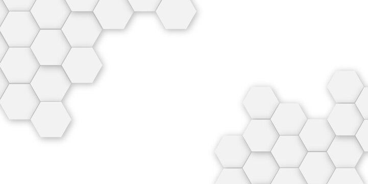 Abstract white hexagon vector wallpaper with hexagon grid realistic geometric mesh cells texture minimal futuristic medical concept hexagon on transparent background. 