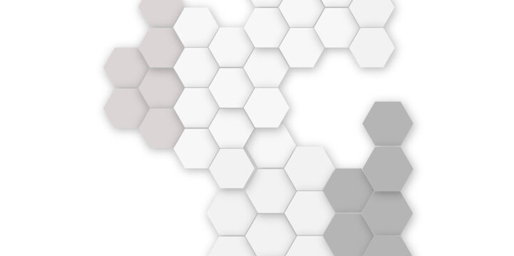 Abstract white hexagon vector wallpaper with hexagon grid realistic geometric mesh cells texture minimal futuristic medical concept hexagon on transparent background. 