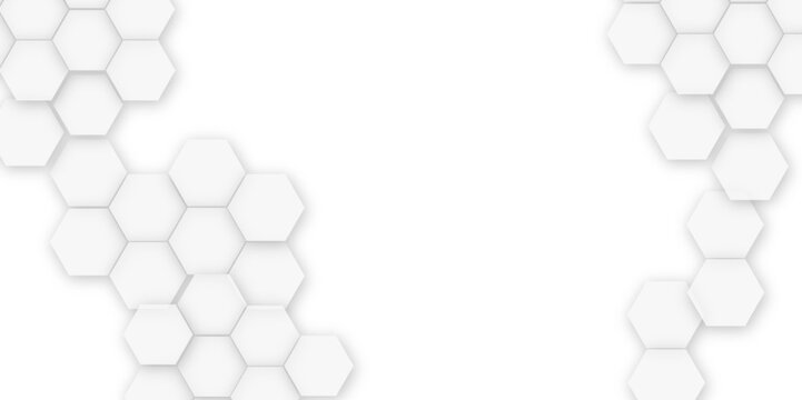 Abstract white hexagon vector wallpaper with hexagon grid realistic geometric mesh cells texture minimal futuristic medical concept hexagon on transparent background. 