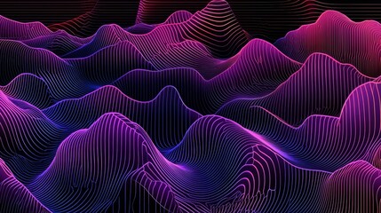 Poster - Purple and blue wave with a purple and blue mountain in the background. The wave is very long and the mountain is very tall