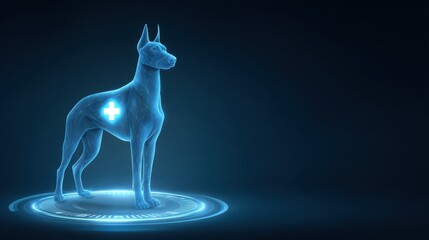 Poster - Digital Representation of a Dog with Medical Cross Symbol in a Futuristic Style