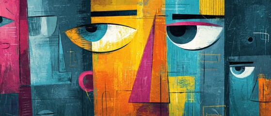 Poster - Abstract colorful face painting with geometric shapes and bold colors Modern art illustration of human faces with unique artistic expression and creative design