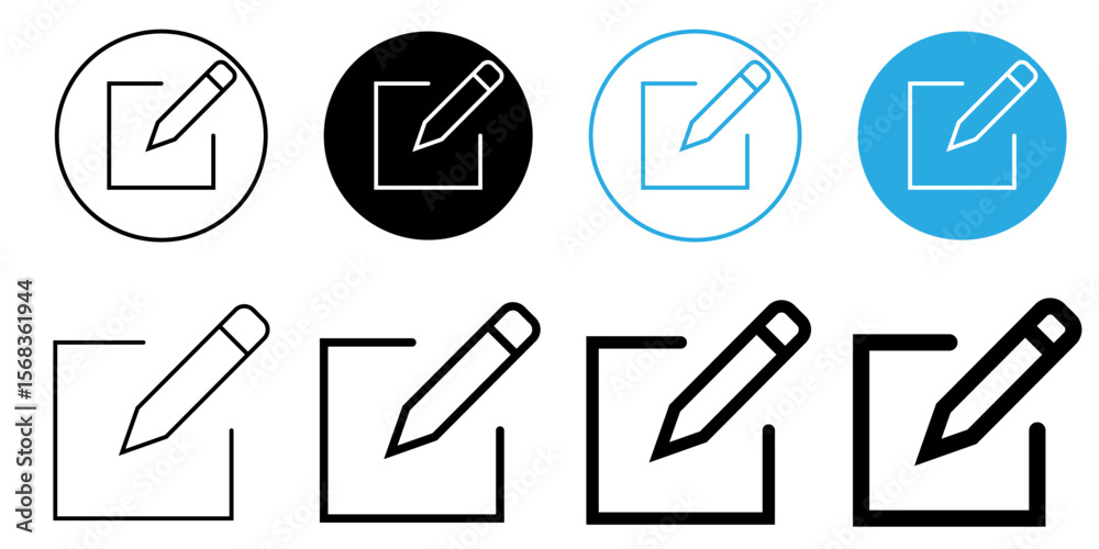 Flat minimalist edit button icon set in outline style, vector EPS 10 ...