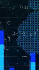 Poster - Animation of graphs, map and mathematical sums over black background