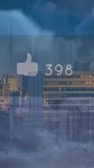 Poster - Animation of media icons and clouds over cityscape