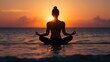 © jsahj - Sunset beach yoga silhouette, no facial features visible. Serene minimalist design for fitness apps, meditation posters, travel promotions, or wellness social media content. Natural raw style.