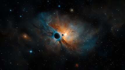 Wall Mural - Space filled with stars and a black hole. The black hole is surrounded by a cloud of gas and dust