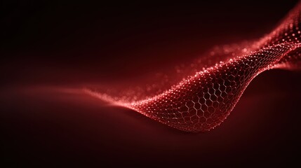 Poster - Abstract digital red background with glowing hexagonal grids and streaming data flows