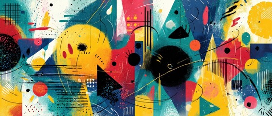 Poster - Vibrant abstract painting with geometric shapes and bold colors in a modern art style, perfect for backgrounds and creative design projects