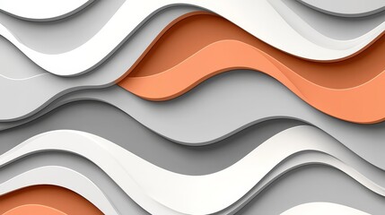 Poster - The image is a colorful abstract design with a wave pattern. The colors are orange and white, and the design is made up of different shapes and lines. Scene is playful and energetic, with the waves