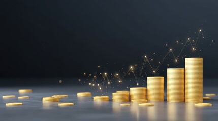 Poster - Gold Coins Stacked in Bar Graph Formation Representing Financial Growth and Investment Success with Shiny Background