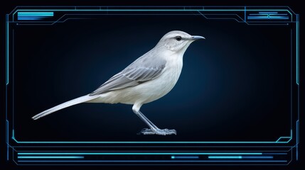 Poster - Realistic depiction of a gray bird on a futuristic digital interface with sleek lines and high-tech design elements