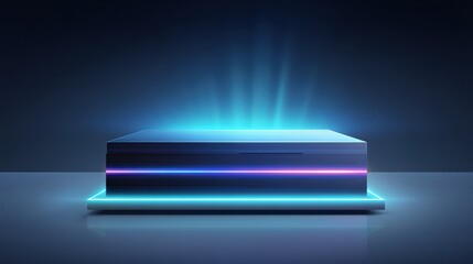 Poster - Futuristic device with glowing lights in a modern and sleek design on a minimalistic surface