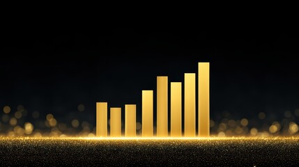 Poster - Golden Bar Chart on Black Background with Sparkling Bokeh Effect Representing Growth and Success in Business and Finance