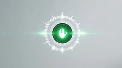 Poster - Green Hand Gesture Symbol Encased in Futuristic Circular Design with Light Effects and Modern Aesthetics