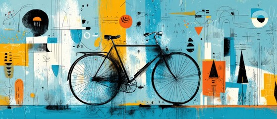 Poster - Abstract Bicycle Art with Geometric Shapes and Vibrant Colors in a Modern Artistic Style Concept of Cycling, Urban Lifestyle, and Creative Expression