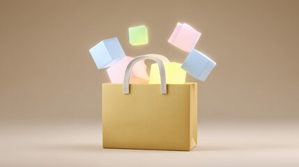 Poster - Colorful Cubes and Shopping Bag with Soft Background for E-commerce and Retail Concepts