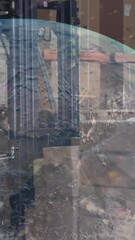 Poster - Animation of globe and data processing over diverse people working in warehouse