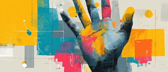 Poster - Abstract Hand Art with Vibrant Colors and Geometric Shapes in Modern Artistic Expression Concept of Creativity, Imagination, and Expressionism