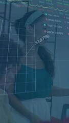 Poster - Animation of financial data processing over diverse business people in office