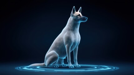 Poster - Futuristic 3D Wireframe Model of a Dog in Low Light with Glowing Effects