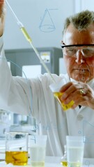 Poster - Animation of mathematical equations over caucasian male scientist in lab