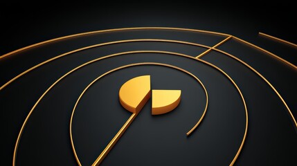 Poster - Abstract 3D Render of Golden Circular Arcs and Pie Chart on Black Background for Business and Finance Concepts