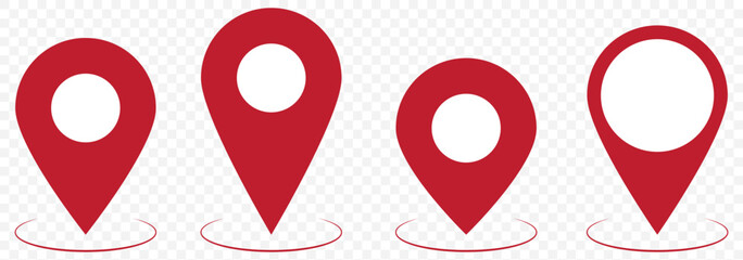 Poster - Red Flat icon set of location and map pins on Transparent Background. EPS 10.