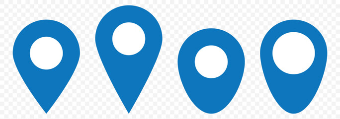 Poster - Location pin icon set. Blue Map navigation line style symbol. GPS location sign on Transparent Background. EPS 10.