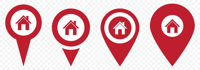 Poster - Red Flat icon set of location and map pins on Transparent Background. EPS 10.