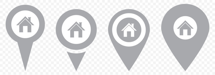 Poster - Set of location pin icons. Map marker pointer symbols, GPS location. Navigation map, location navigation icon, geo location point. Gray Vector on Transparent Background. EPS 10.
