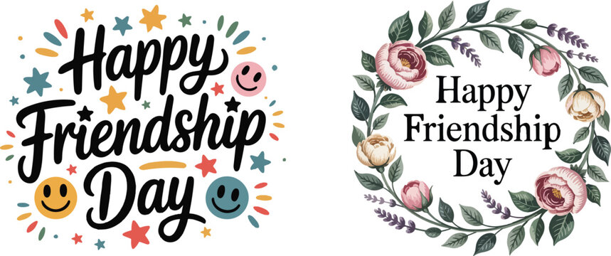 Happy Friendship day typography vector art and illustration.
