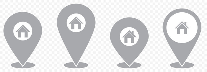 Poster - Set of location pin icons. Map marker pointer symbols, GPS location. Navigation map, location navigation icon, geo location point. Gray Vector on Transparent Background. EPS 10.