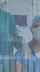 Poster - Animation of financial data processing over businesswoman with silhouettes
