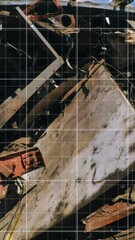 Poster - Animation of financial data processing over junkyard