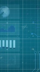 Poster - Animation of moving clock over shapes on blue background