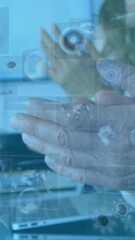 Poster - Animation of diverse data on digital screen over businesspeople clapping hands