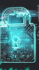 Poster - Animation of graphs over data processing and digital padlock over black background